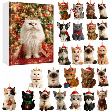 Calendrier de l'Avent de Noël, Boîte Surprise, Amoureux des Chats, Pendentif en Acrylique, 24 Accessoires, Décoration de Sapin, Boîte Surprise C (GJ507-003) (1/5)