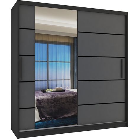 Schiebeschrank Belini 158 cm Mit Schubladen mit Spiegel grau anthrazit graphit Hersteller (1/3)
