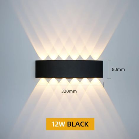 (Noir 12W - Étanche IP65 - Lumière blanche 6000K) Applique murale LED en aluminium étanche IP65 pour l'extérieur, le jardin et l'intérieur, compatible avec les chambres, les salons et les escaliers (1/5)