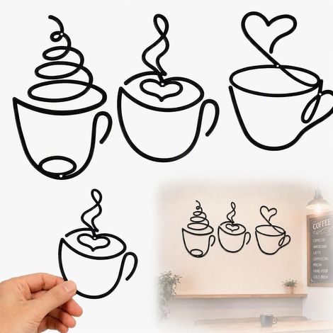 3 Pièces Deco Murale Metal Tasse à Café Noir Decoration Mur Exterieur (1/5)