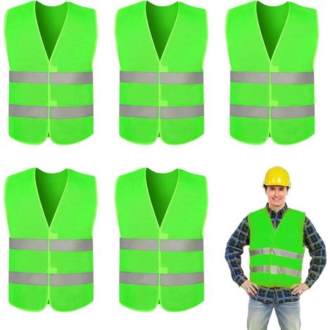 5er Pack Warnwesten Grün für Auto, Fahrer, Arbeitskräfte (59x68cm) (1/5)