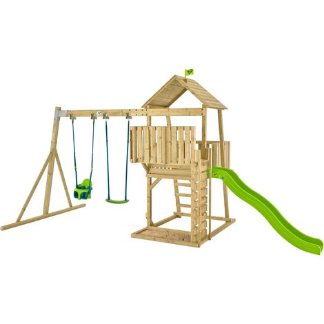 Aire de jeux avec siège bébé, balançoire et toboggan - bois FSC® - H306 cm - KINGSWOOD (1/5)