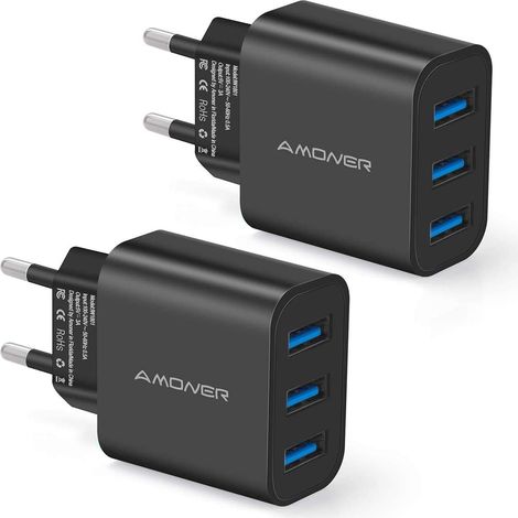 Chargeur Secteur USB 3 Ports Universel Chargeur Mural (5V 3A Max) Adaptateur USB Universel pour iOS, Android, Appareils Portable Windows etc (Noir) (1/5)