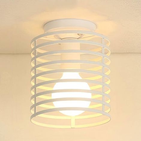Plafonnier rétro style cage Douille E27. Convient aux chambres, cuisines, couloirs et salons (blanc, 16 cm). (1/5)
