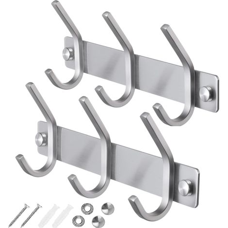 Patères murales (lot de 2) - Crochets muraux robustes - Cintres en acier inoxydable pour fixation murale (1/5)