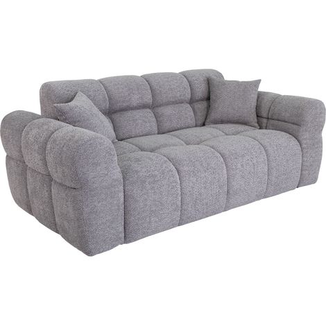 CARMELA - Canapé 3 places en tissu bouclette gris