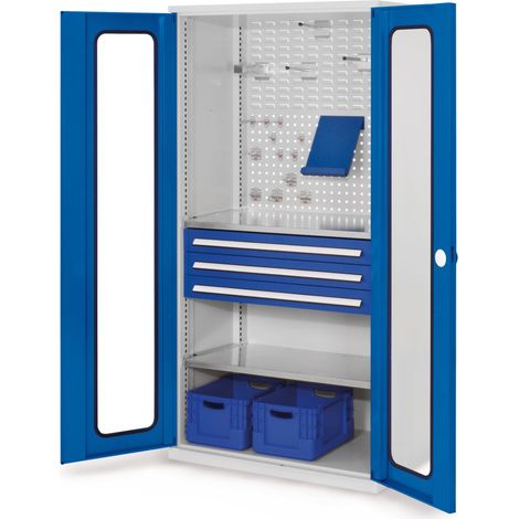 Kappes ®RasterPlan Schubladenschränke 1950x1000x600mm Sichtfenstertüren Modell 32 enzianblau