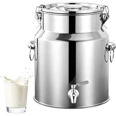 Pot à Lait en Acier Inoxydable, Seau à Laits de 8 Litres avec Couvercle Hermétique, Bidon à Lait avec Robinet pour Vin l'huile Liquides et Solides en Cuisine, Pot à Laits pour Transport ou Stockage (1/5)