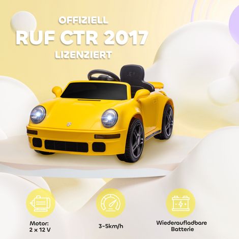 Voiture électrique enfant 12V avec télécommande, démarrage en douceur, lecteur MP3, phares LED, klaxon, voyant de batterie, jaune (1/4)