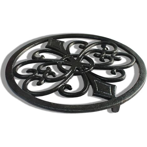 Gusseisen Untersetzer 21cm rund, hitzebeständig, dekorativ, schwarz