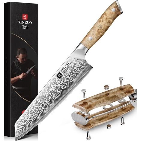 Damascus Steel 21 cm Kiritsuke Chef's Knife - Sharp and Durability Kitchen Knife 67 Layers Damascus Steel 10Cr15CoMoV - Ergonomic Sycamore Wood Handle Figured (1/5)