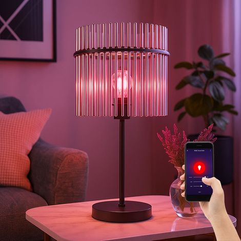 Smart LED Tischleuchte Glasstäbe rauch klar Beistelllampe schwarz Schlafzimmerlampe Farbwechsel, App Sprachsteuerung, 8,5W 806lm warmweiß, H 54,5 cm