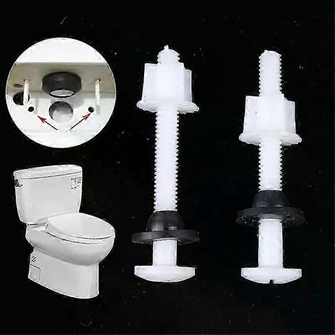 Kit de 2 boulons + vis de fixation + rondelles pour la réparation des charnières de siège de toilette en plastique (accessoires de salle de bain). (1/5)