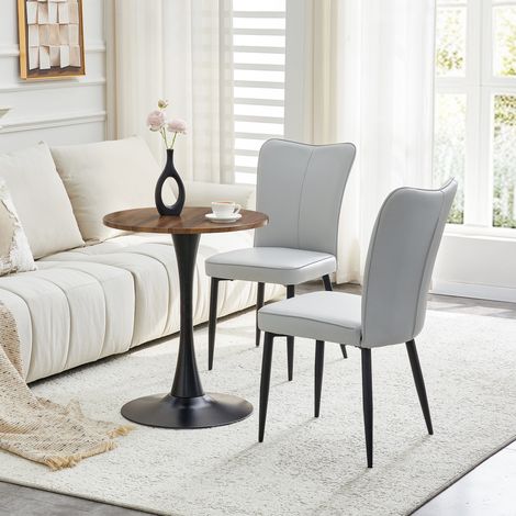DESMIU Table de salle à manger ronde 2 chaises avec pied central et dossier ergonomique, pour salle à manger, noir et gris clair, Ø 60 cm (1/5)