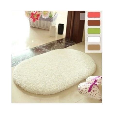 Tapis de bain ovale en laine d'agneau naturelle – antidérapant, doux et absorbant – 40 x 60 cm – couleur crème-lsw