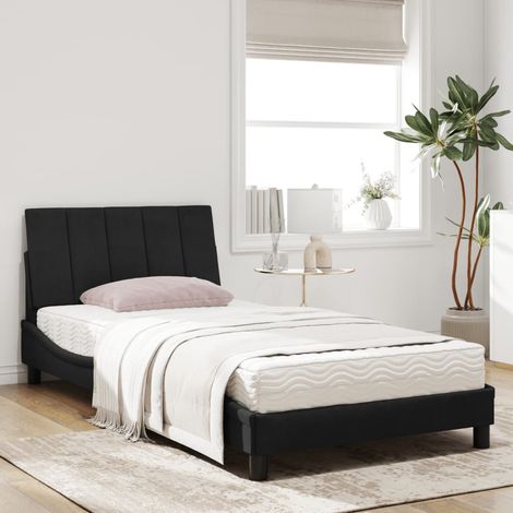 Lit simple,Lit adulte,Lit avec matelas noir 100x200 cm velours CFW45171 (1/5)