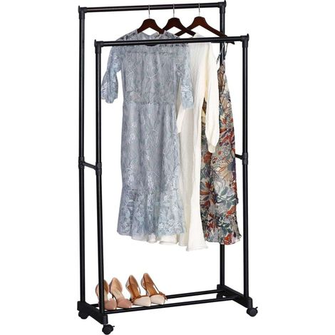 Burro de Ropa 2 Barras Dormitorio Cepi Perchero Dormitorio Negro con Estructura de Metal 75x157x39 cm