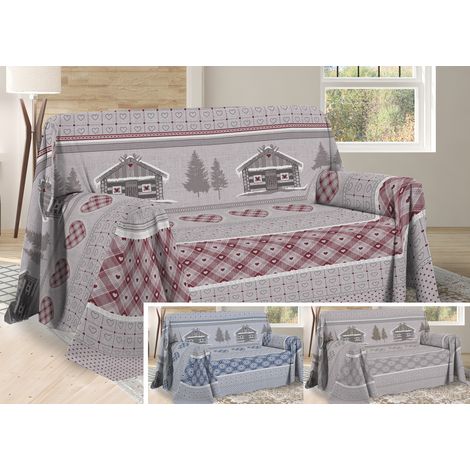 Telo Arredo Multiuso Linea Pensieri Delicati In Cotone Disegno Chalet, misuraMatrimonialecoloreRosso