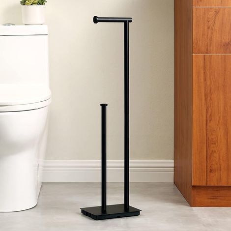 Porte Papier Toilette sur Pied, Porte Rouleau Papier Toilette Salle de Bain avec Dérouleur Papier Toilette de réserve, Acier Inoxydable SUS304 Moderne Noir Mat (1/4)