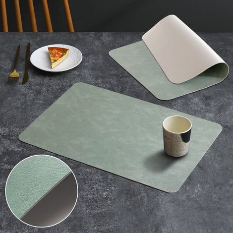 Set di tovagliette reversibili, 2 tovagliette bicolore antiscivolo in similpelle, lavabili e facili da pulire per l'uso quotidiano, verde, 44,5 x (1/5)