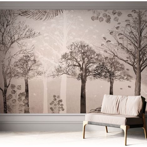 Tapete Selbstklebend - abwaschbar - Tapete mit Motiv - trendige Wanddeko - elegant Fototapete Zarte Bäume 312x219 cm (1/5)