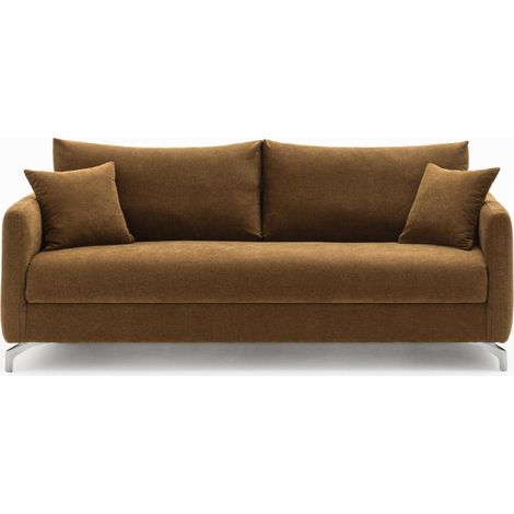 Canapé convertible express 3 places en tissu et pieds chrome - Bronze - Steffen (1/5)