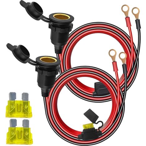 Prise Allume Cigare Femelle - Lot de 2 - Étanche 12V 24V - Avec Fusible 20A - Pour Auto Moto Bateau - Câble 0,35m (1/5)