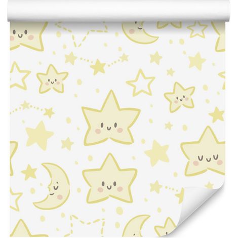 Papel pintado de estrellas y lunas sonrientes para salón y dormitorio, 50x1000 cm. (1/5)
