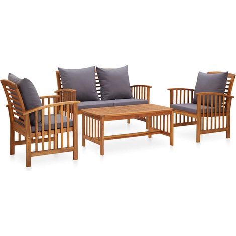 vidaXL Muebles de jardín 4 piezas con cojines madera maciza de acacia (1/4)