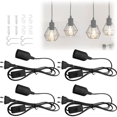 Douille E27 avec interrupteur et câble d'alimentation : 4 pièces douille E27 câble, douille E27 câble d'alimentation 300 cm et prise UE, douille pour suspension lampe, suspension, plafonnier (1/5)