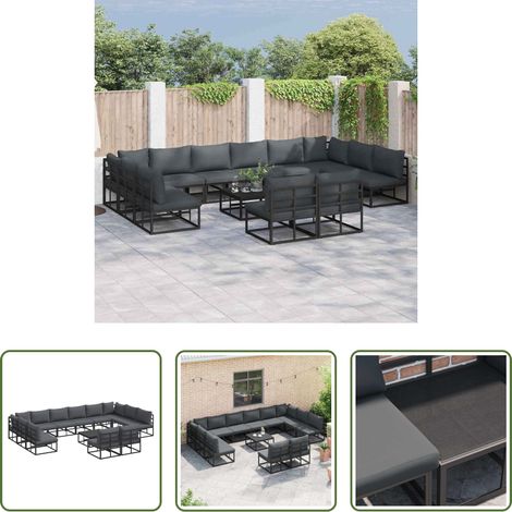 Gartenmöbel - Gartensofa-set mit Kissen 13 pcs Schwarz Aluminium (1/5)