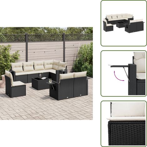 9-tlg. Garten-Sofagarnitur mit Kissen Schwarz Poly Rattan - Gartenmöbel Set - PE-Rattan Möbel - Outdoor Lounge - Esszimmergarnitur - Balkonmöbel (1/5)