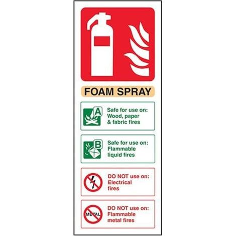 Extincteur Panneau d'identification, mousse, Spray, pas en plastique rigide, Portrait, 75 mm x 200 mm, beige/noir/vert/rouge (1/3)