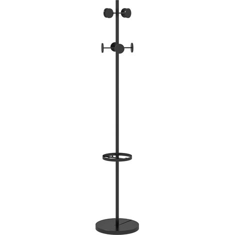 Portant-vêtements sur pied avec porte-parapluies et 8 crochets en métal Ø34 x 177cm, Noir (1/5)