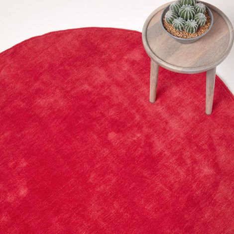 HOMESCAPES Roter Kurzflor-Teppich aus 100% Baumwolle, 150 cm rund