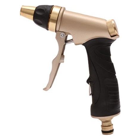 Pistolet d'arrosage réglable - 4 jets et verrouillage permanent - Laiton massif avec poignée en caoutchouc - 1 pièce - Pour jardin et voiture - Noir (1/5)