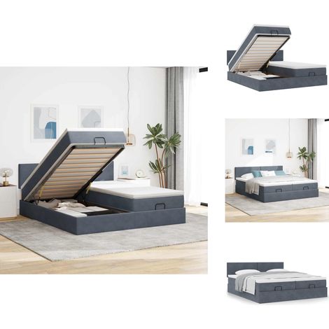 Ottoman-Bett mit Matratzen Dunkelgrau 180x200 cm Samt - Ottoman-Bett - Ottoman-Betten - Bettrahmen - Bettgestell (1/5)