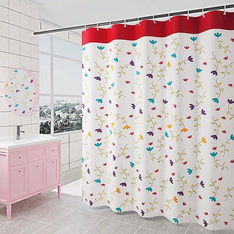 180 X 200cm Rideau De Douche Avec 12 Crochets Schage Rapide(fleurs Colores), Tissu Polyester Impermable Lavable En Machine, Rideaux Salle De Bain (1/5)