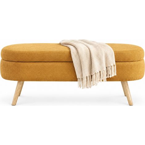 Sitzbank mit Stauraum aus gelbem Chenille-Stoff, 110 cm, HOMVRA (1/5)