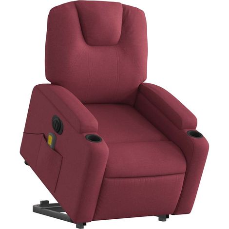 Poltrona relax con funzione massaggio e reclinabile sollevabile elettricamente in tessuto rosso bordeaux DEC027842