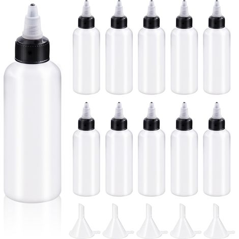 Lot de 15 flacons distributeurs transparents avec petits entonnoirs Boston en plastique PEBD de 118 ml, flacons compte-gouttes vides avec bouchon à visser pour encres, huiles, liquides, flacons (1/5)