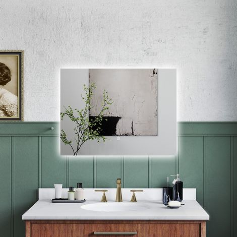 OCEAN Specchio da bagno con LED 80x60cm,Dimmerabile, Antiappannamento,Memoria,IP44, Vetro HD,Doppio interruttore,Orizzontale/Verticale (1/5)