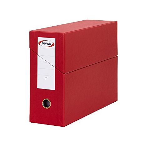 Caja transferencia pardo folio forrado extra doble lomo 80 mm estuche interior con tarjetero roja