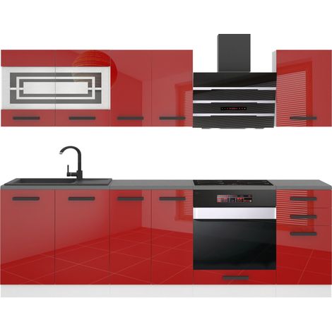Belini Cuisine Equipee Complete Margaret Muebles de Cuisine Complets - 240 cm. Cuisine Complete avec Plan de Travail, Rouge très Brillant (1/4)
