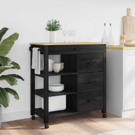 vidaXL  Kitchen Trolley  MONZA Black 84 x 40 x 88.5 cm Solid Pine Wood