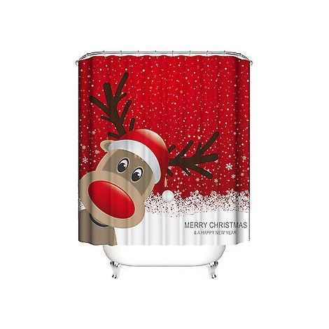Weihnachtsduschvorhang 180 x 180 cm, wasserdichter Duschvorhang mit Elchmotiv aus Polyester, inklusive 12 Haken für die Weihnachtsdekoration im Badezimmer