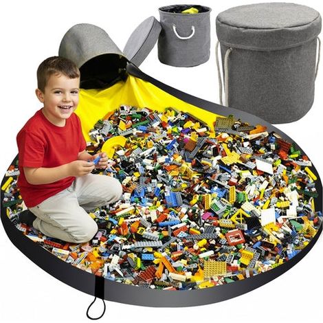 Filiyano-Panier à jouets avec tapis d'éveil 2 en 1, 135 cm, résistant à l'eau, gris/jaune (1/5)
