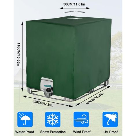 Telo di copertura per serbatoio IBC da 1000 litri – 116x100x120 cm – Impermeabile, resistente ai raggi UV e alla polvere – Verde – Compatibile con il tappo del serbatoio dell'acqua