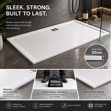 Low Profile Walk In Wet Room 900x700mm Rectangular Stone Shower Tray for Shower Enclosure Cubicle Free Waste Trap (1/4)