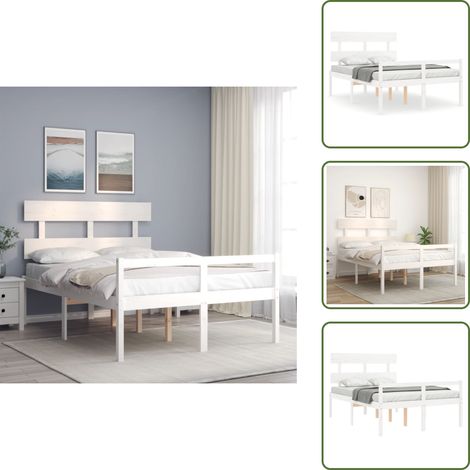 The Living Store Lit pour personne âgée sans matelas blanc bois massif - Bois de pin (1/5)